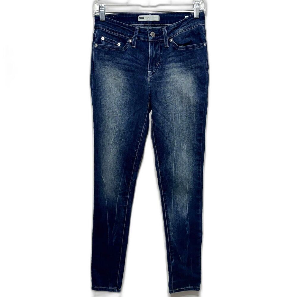 Levi's Skinny Dark Wash Mid Rise Blue Jeans Leggings Fading Womens sz 27 W27 L30